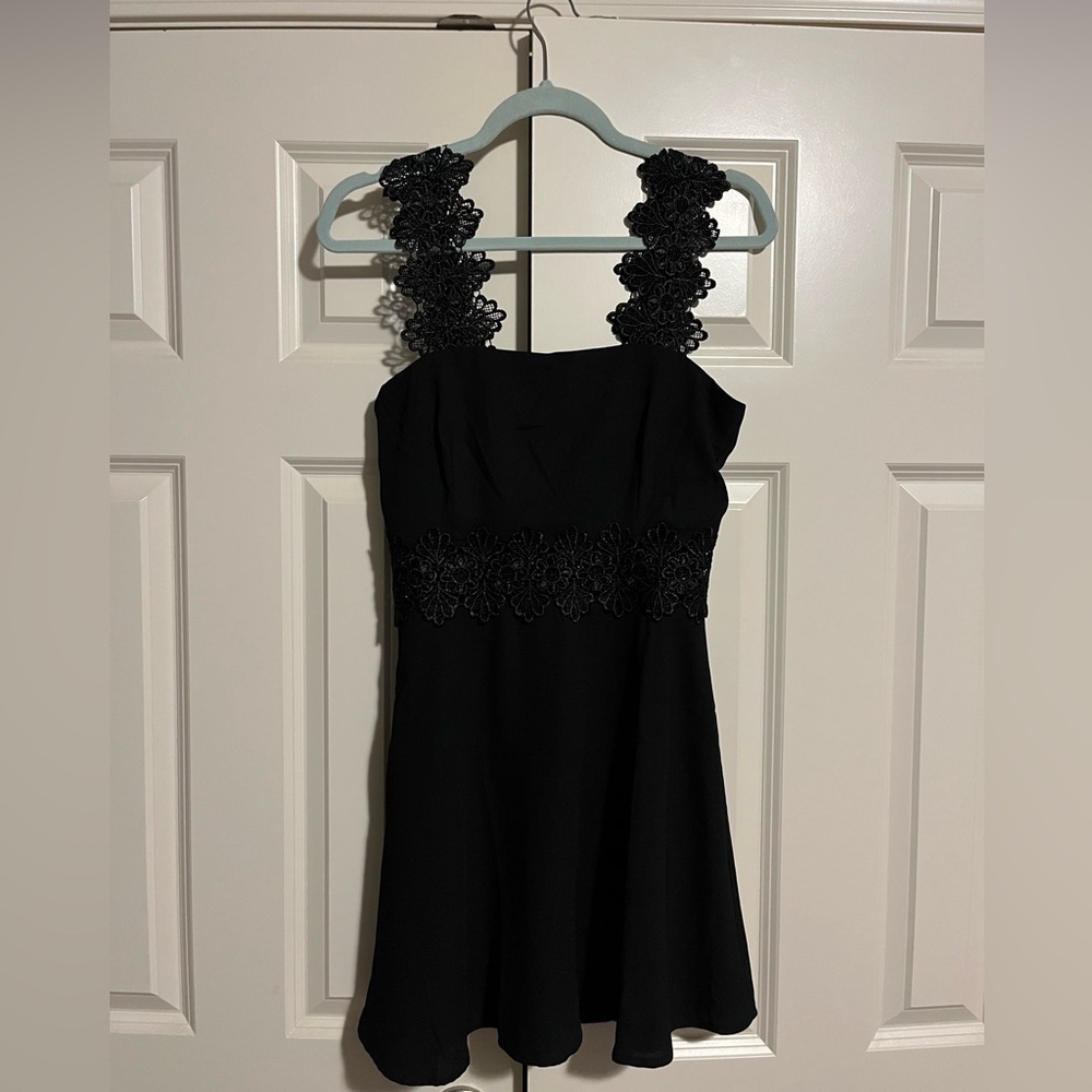 Lulu's Black Strapless Dress with Lace Accents
